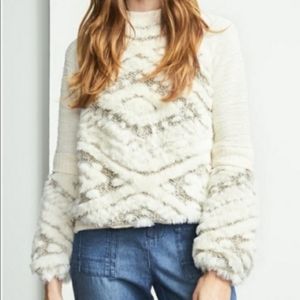 Anthropologie AMADI Texture-Stitched Faux Fur Sweatshirt in Ivory S